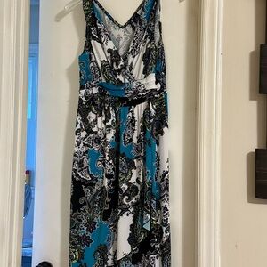 Elegant Blue and Black Paisley Dress